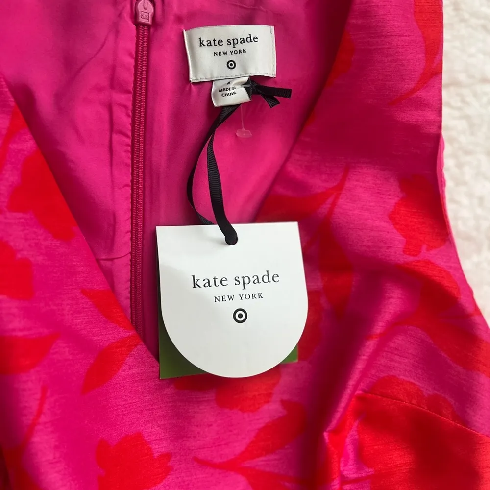 Kate Spade New York Red and Pink Sleeveless V-Neck Midi Dress - Image 5
