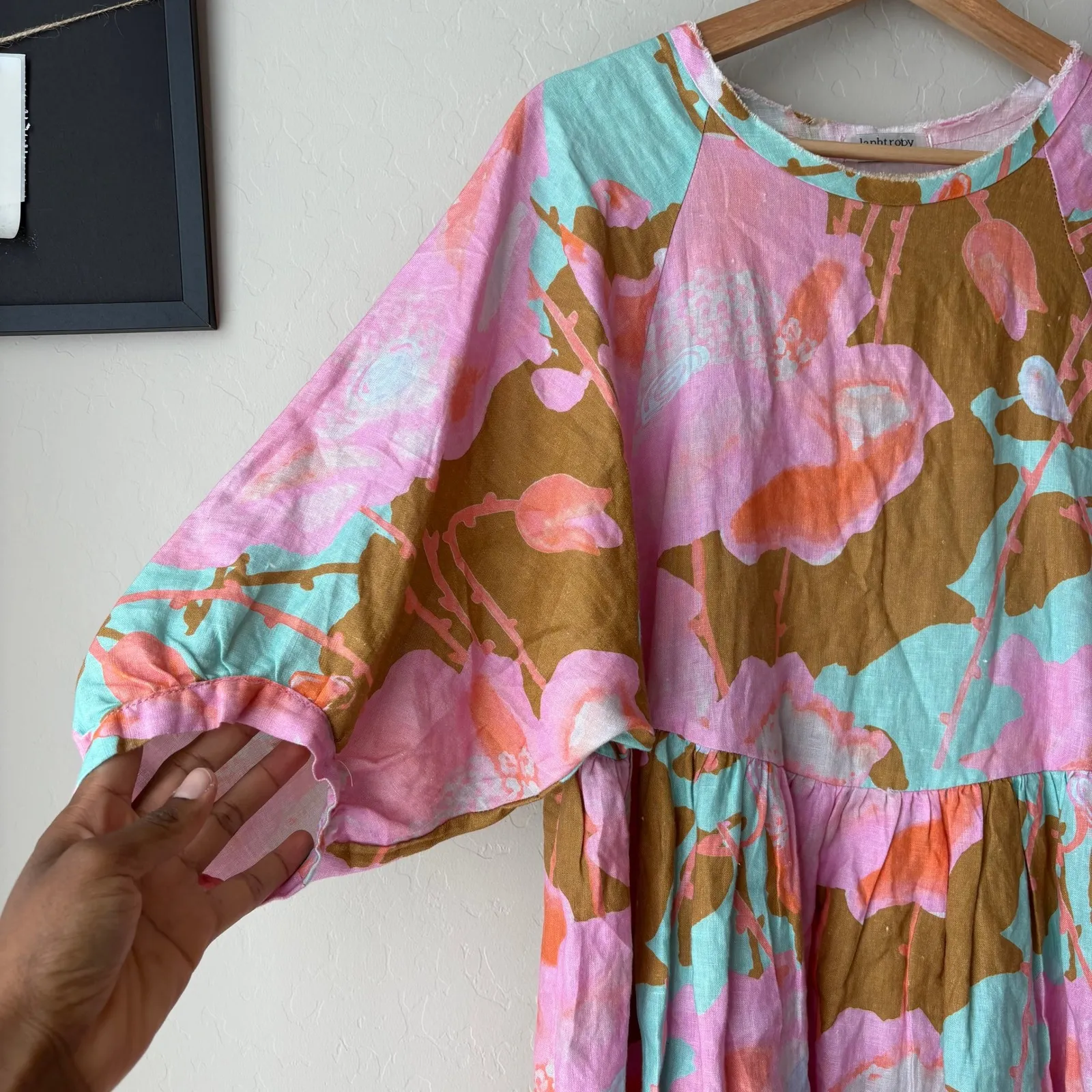 Lanhtropy Dress Linen Pink Floral Mini Dress One Size Size undefined - Image 5