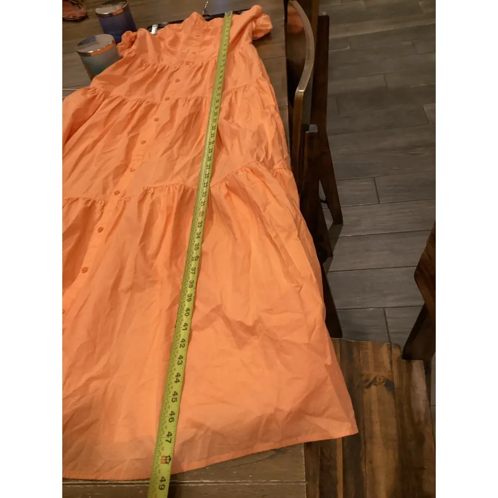 Karlie Tiered Ruffle off the shoulder prairie maxi Midi cotton Dress orange M - Image 3