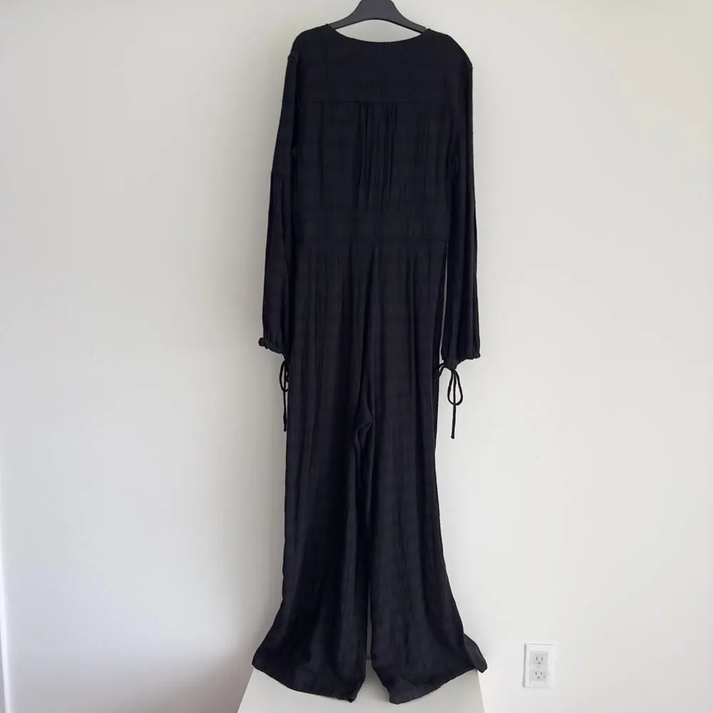 Free People Jumpsuit Small Linen Blend Wide Leg True Lovin One Piece V Neck Boho - Image 5