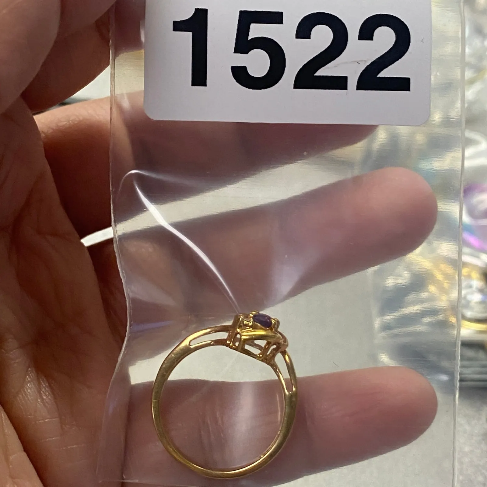 Vintage Gold Tone Taiwan Stamped Oval Amethyst CZ Swirl Fashion Ring Size 7 Purple - Image 11