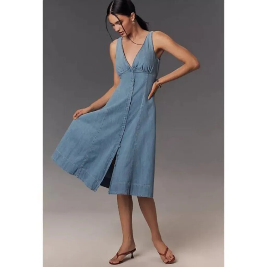 REFORMATION Sebastien Denim Midi Dress in Savannah Size US 6 NWT - Image 2