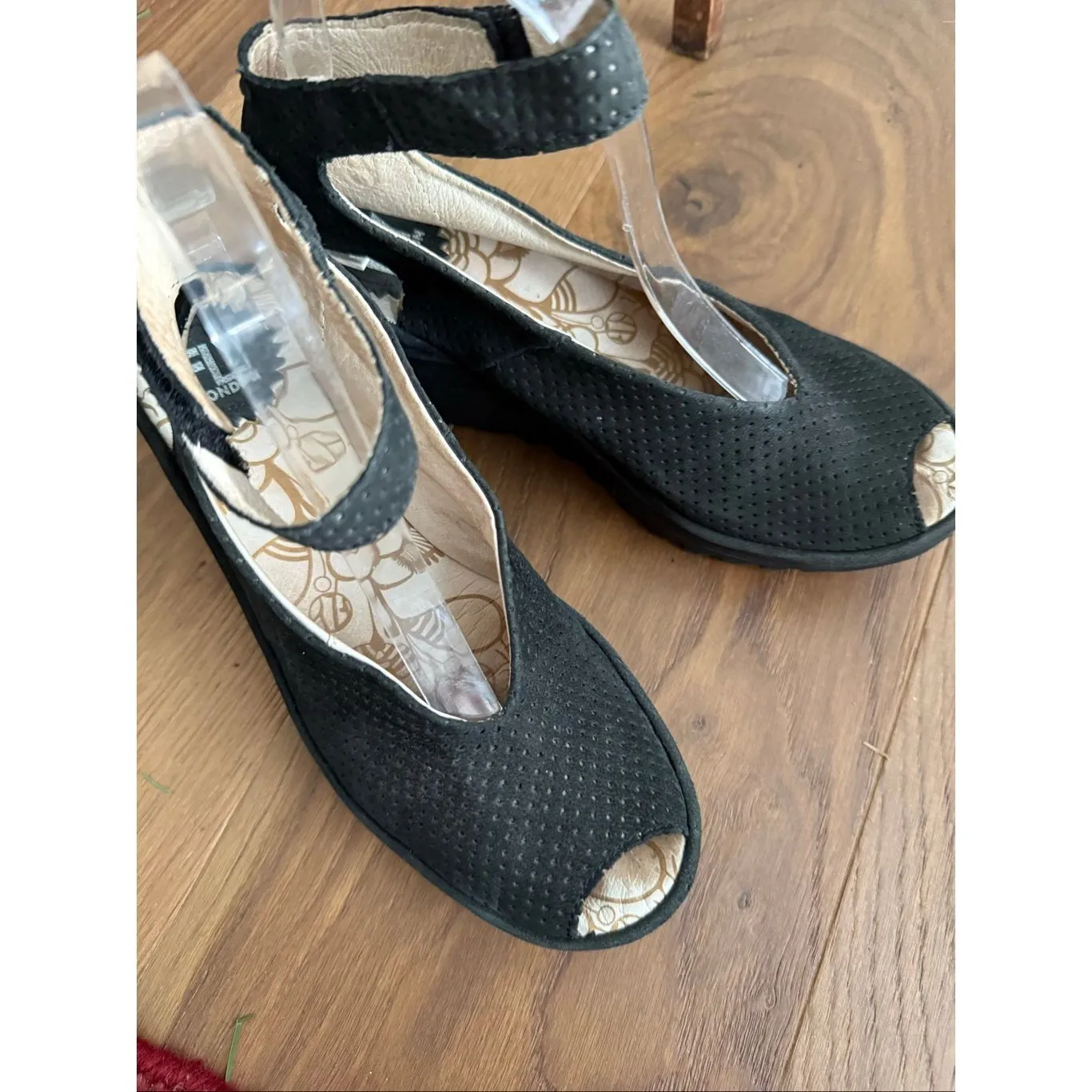 Fly London Yala Hook & Loop Wedge Sandal Black Perforated Nubuck $240 38 7.5 - Image 6