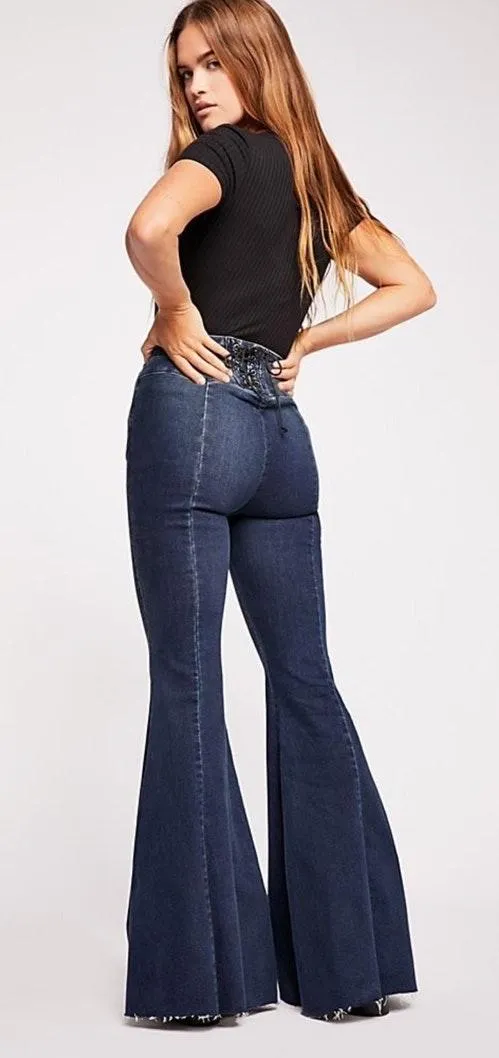 Super High Waist Lace Up Flare Jeans - Image 5