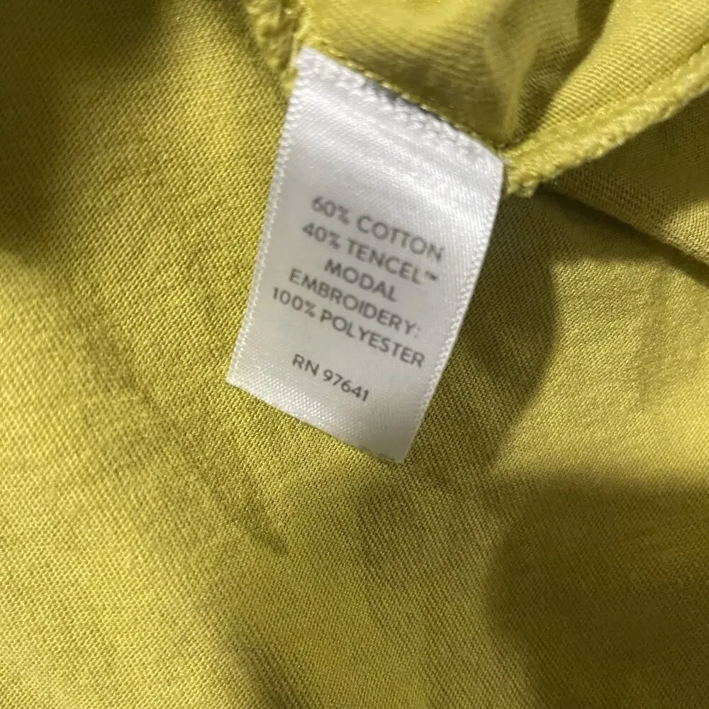 J. Jill Shirt Women's Sz M Embroidered Tunic Yellow Top Split Neckline Modest Size M - Image 8
