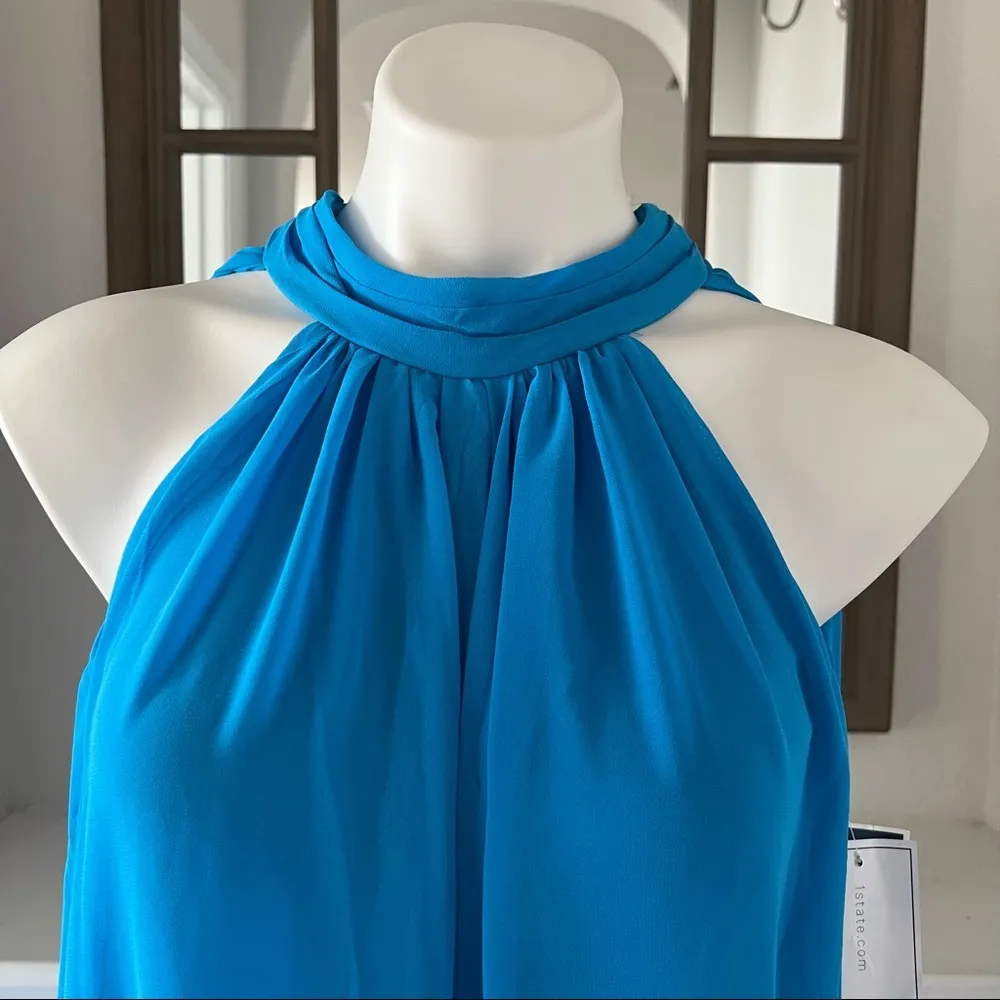 1.State Blue Halter Neck Jumpsuit Wide Leg Flare Size XS New w/Tag - Image 7