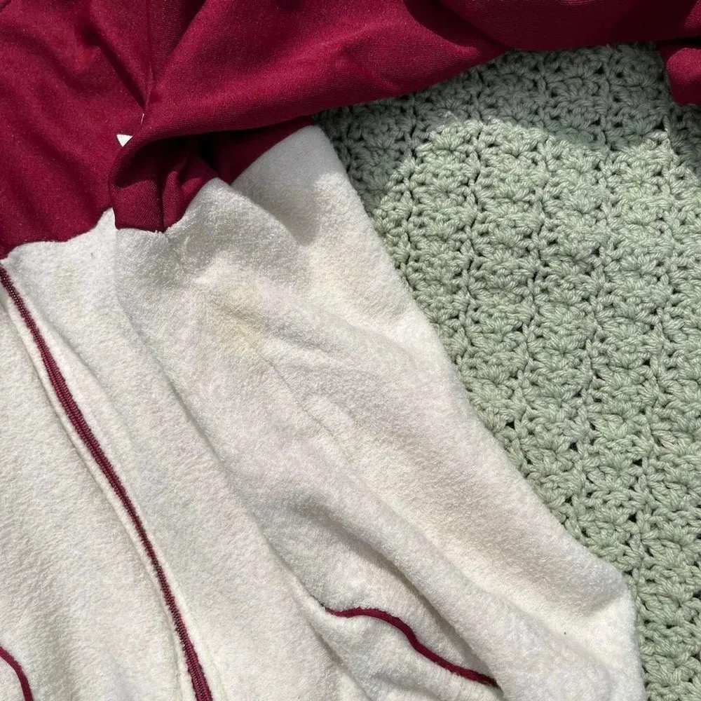 Vintage Adidas cream burgundy terry cloth drawer hoodie 
Women’s XL extra large - Image 3