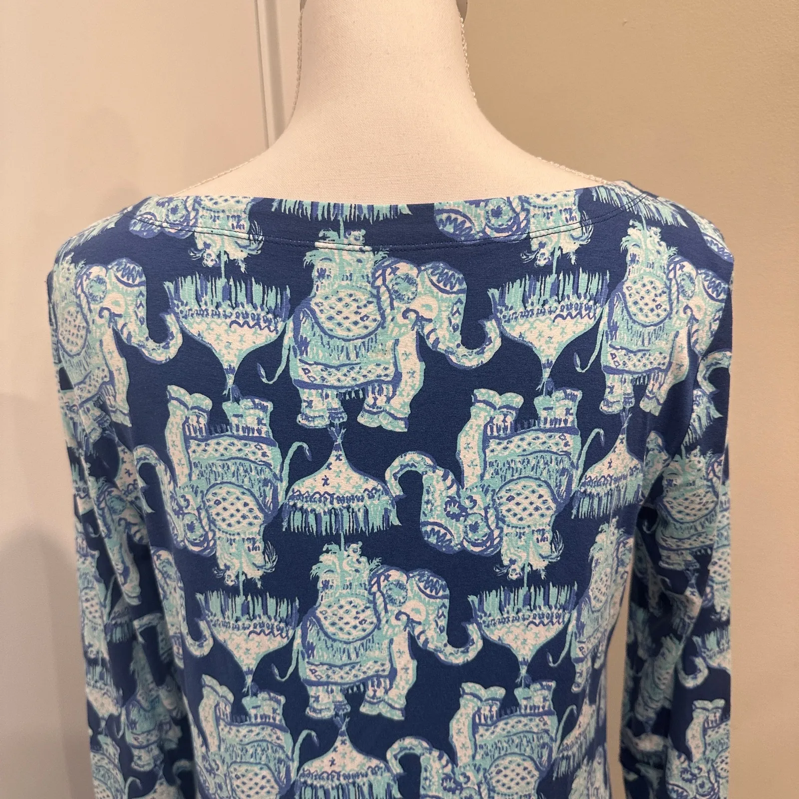 Lilly Pulitzer Blue Sophie Dress Stretch Jersey Elephant Print Preppy Resortwear - Image 8