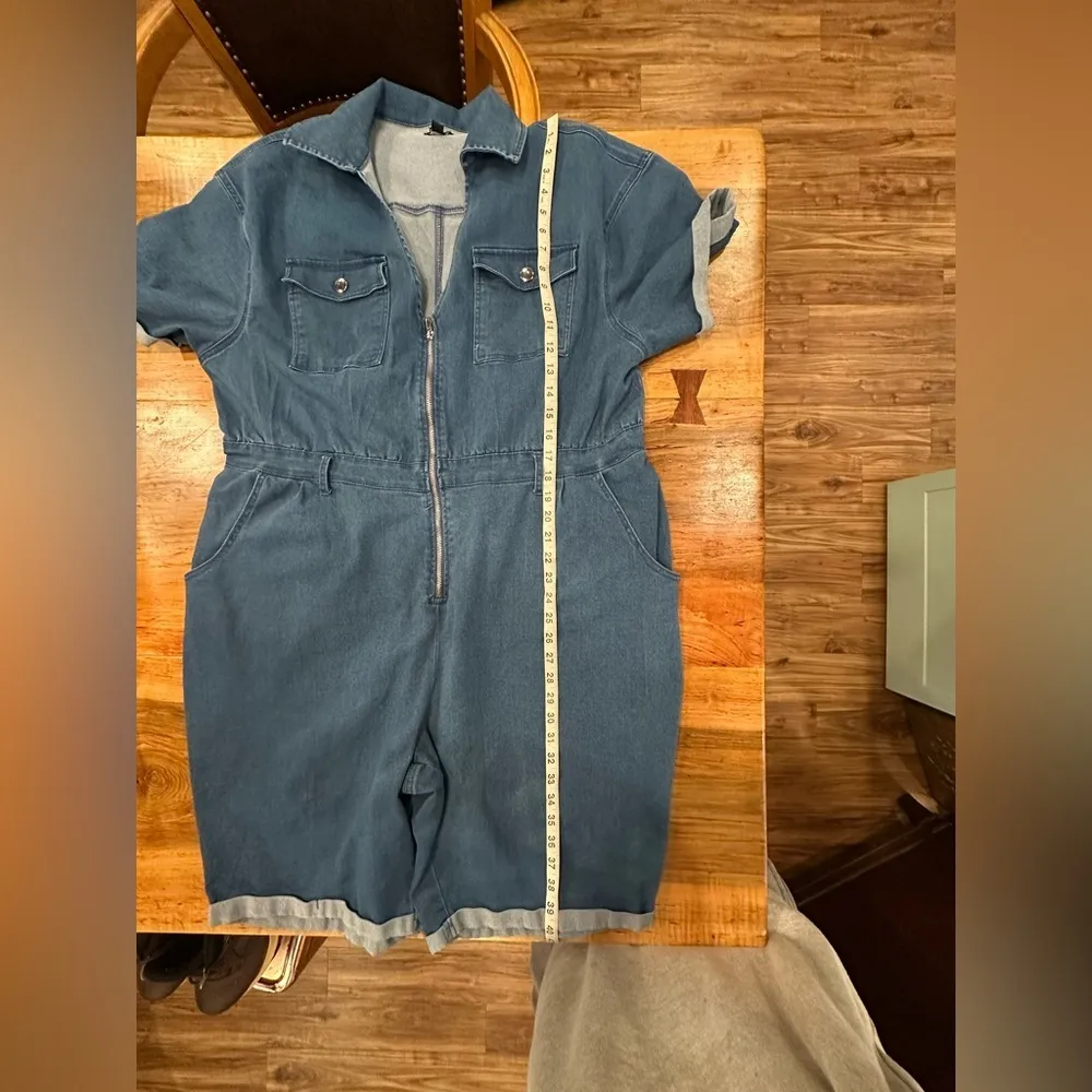 EUC POXIK 3 denim romper short sleeves Blue Size 2X - Image 5