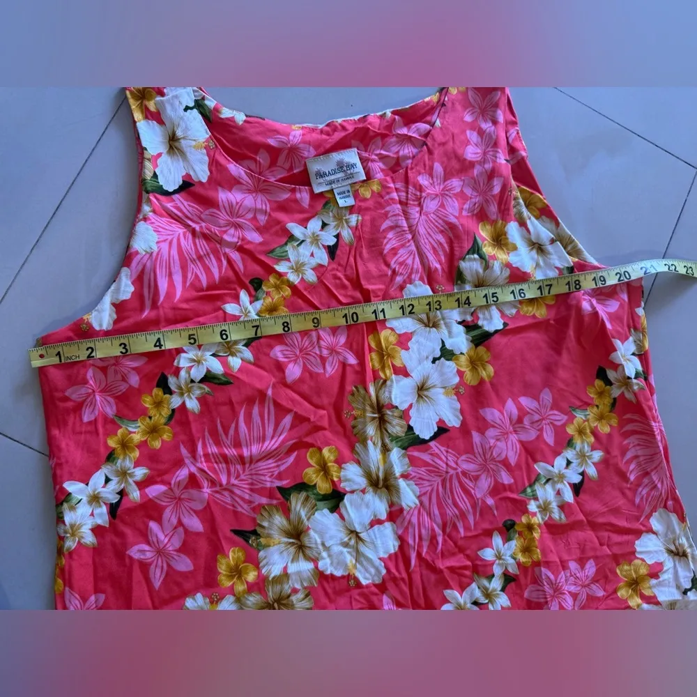 Paradise Bay Hawaiian dress, predominantly red,diagonal stripes pink floral L Red Size L - Image 7
