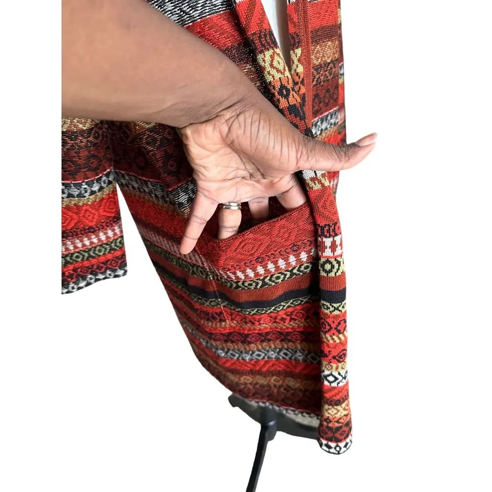 Ruby Rd. Women's Long Tribal Print Open Cardigan Sweater With Pockets - Image 5