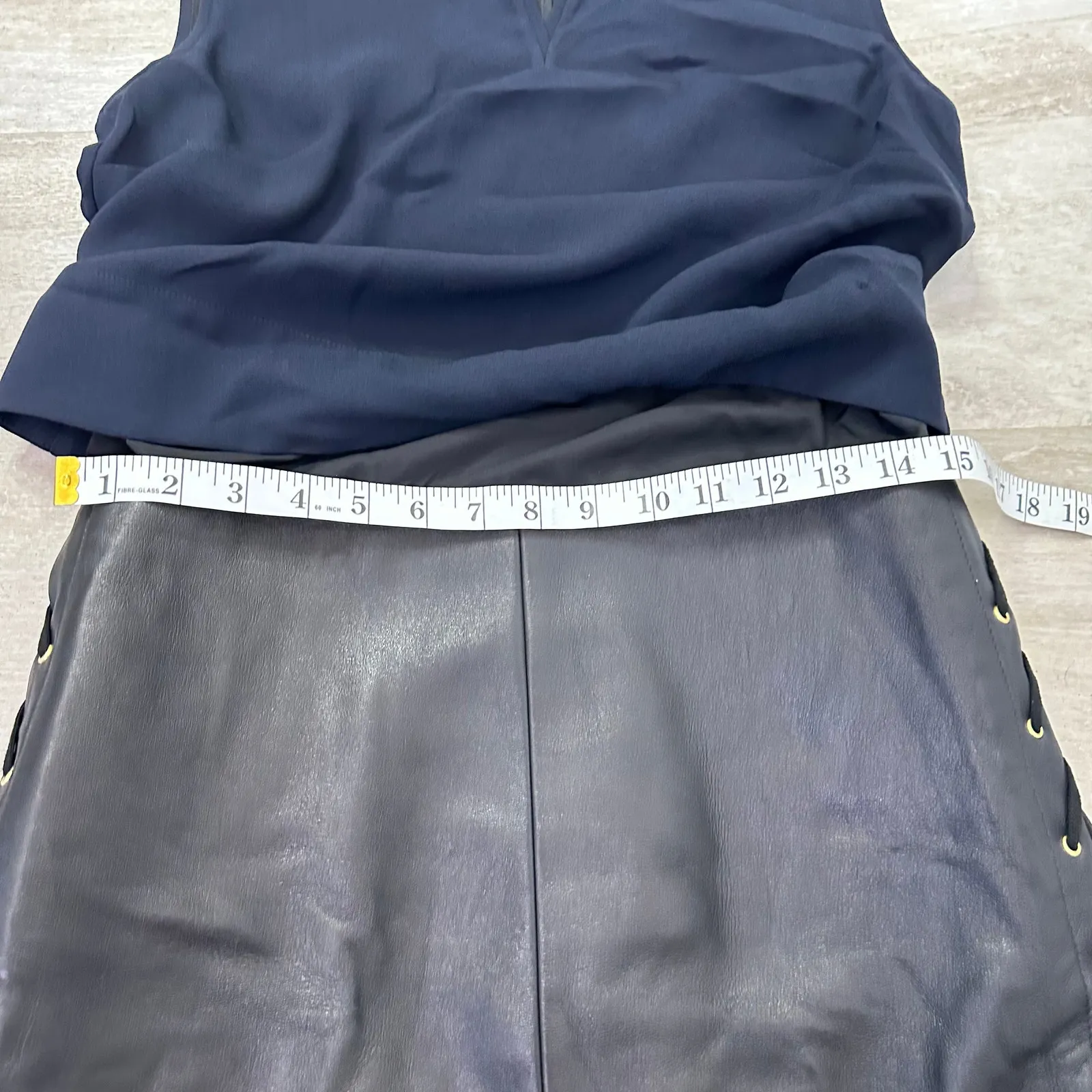 Tibi Lamb Leather Navy & Black Mini Sheath Dress Women’s Size 6 - Image 9