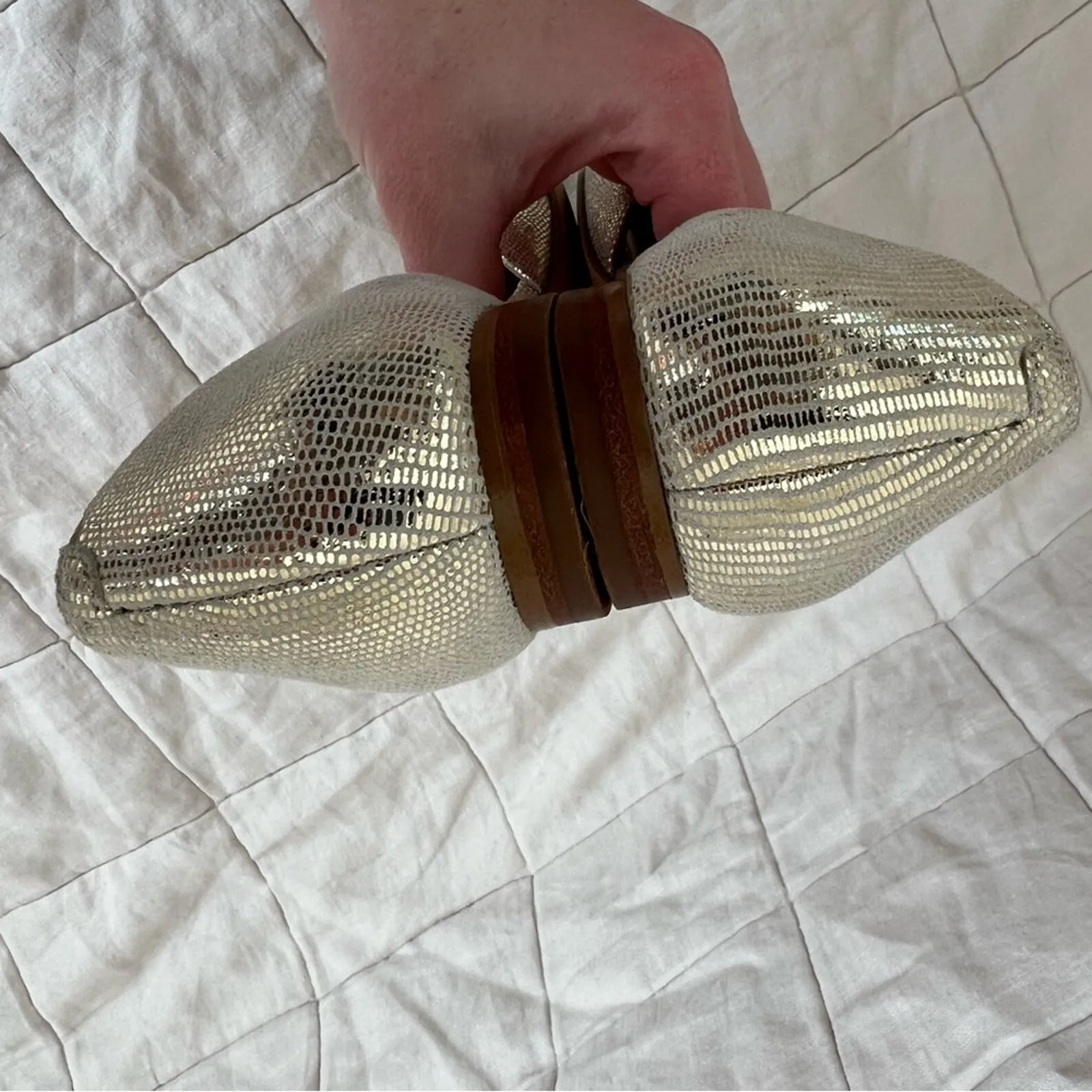 Marc Fisher LTD Neutral Gold Metalic Textured Sunny Half D’orsay Flats - 6.5 - Image 5