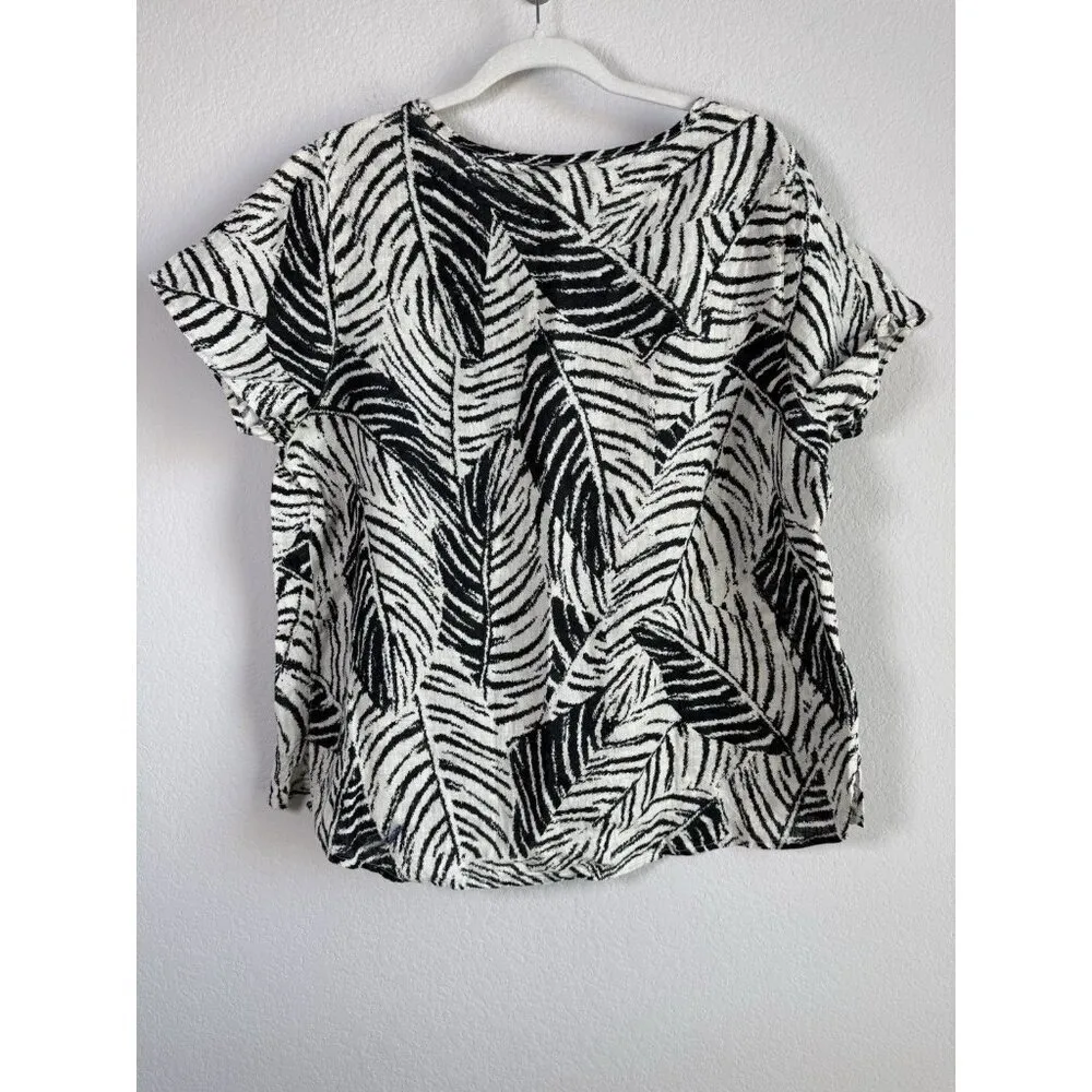 Nicole Miller 100% Linen Black Palm Print Top Size 1X Tropical Coastal Lagenlook - Image 9