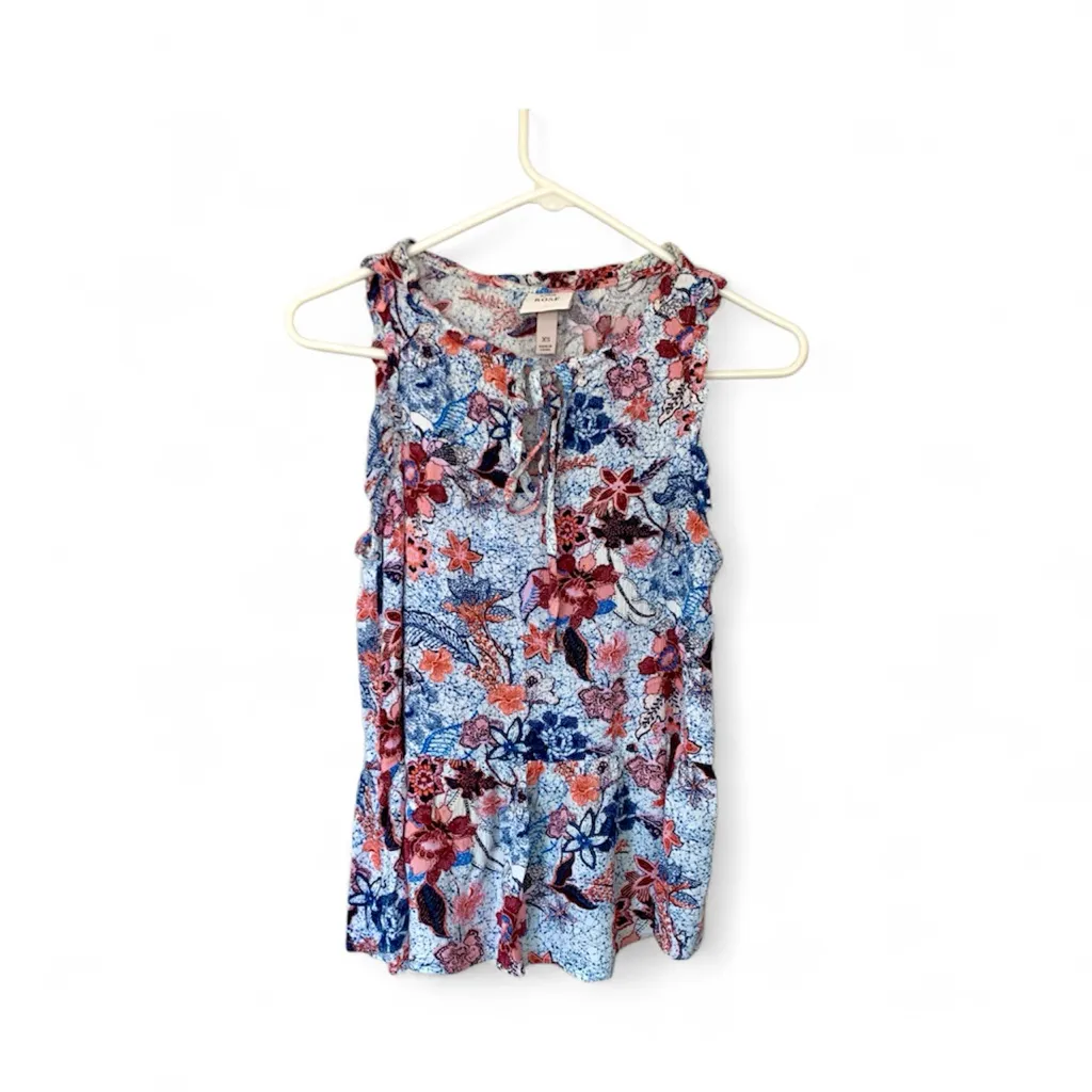 Knox Rose Floral Red White Blue Ruffled Skirted Blouse Size xs - Image 2