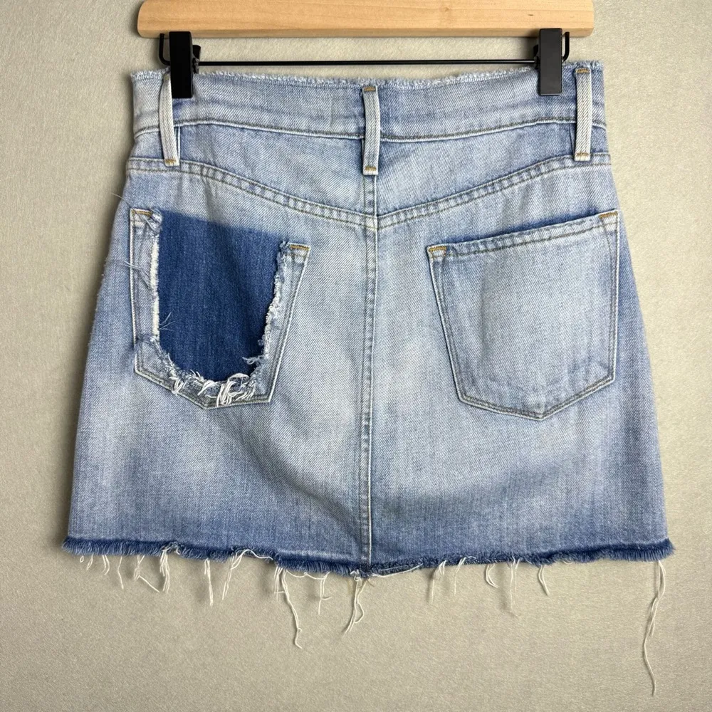 Frame Women’s Sawyer Mini Denim Skirt Cotton Distressed Raw Edge Cutout size 26 - Image 2