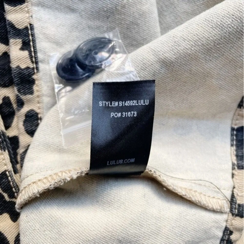 Lulus Fashionably Fierce Beige Leopard Print Denim Jean Jacket Size Small NEW - Image 11