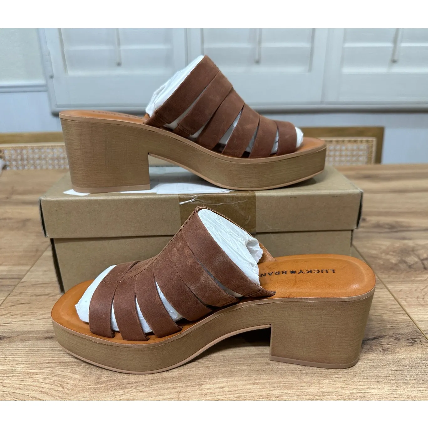 Lucky Brand Women's Paydin High Heel Platform Sandal Umber Leather Size 8.5 NIB - Image 9