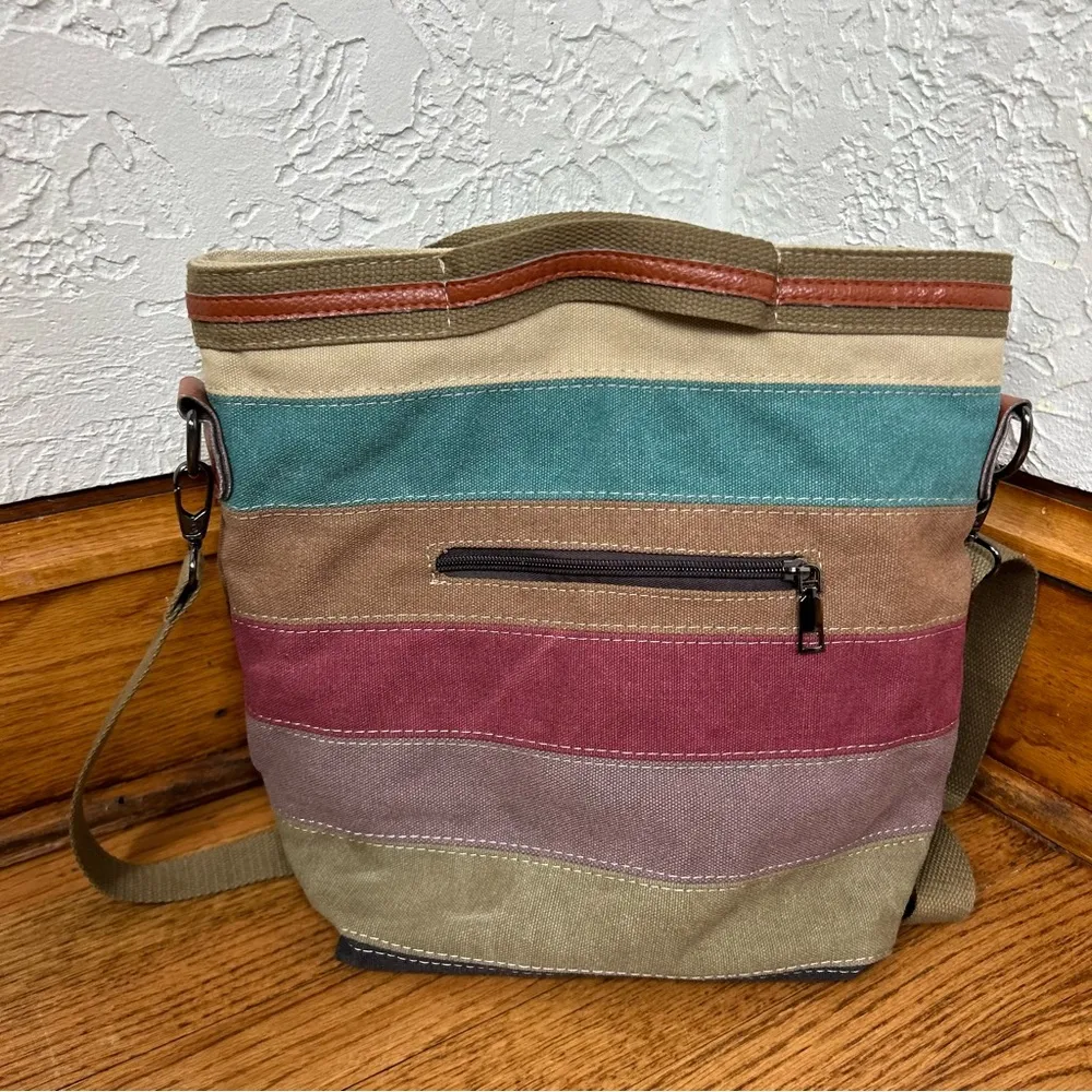 Snug Star | Canvas Striped Bucket Bag Colorful Crossbody NWT Green - Image 2
