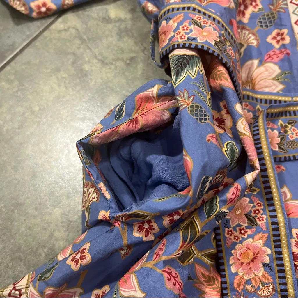 š$210 FARM RIO SZ MEDIUM BLUE SUPERBLOOM TAPESTRY ORGANIC COTTON MINI DRESS EUC - Image 12