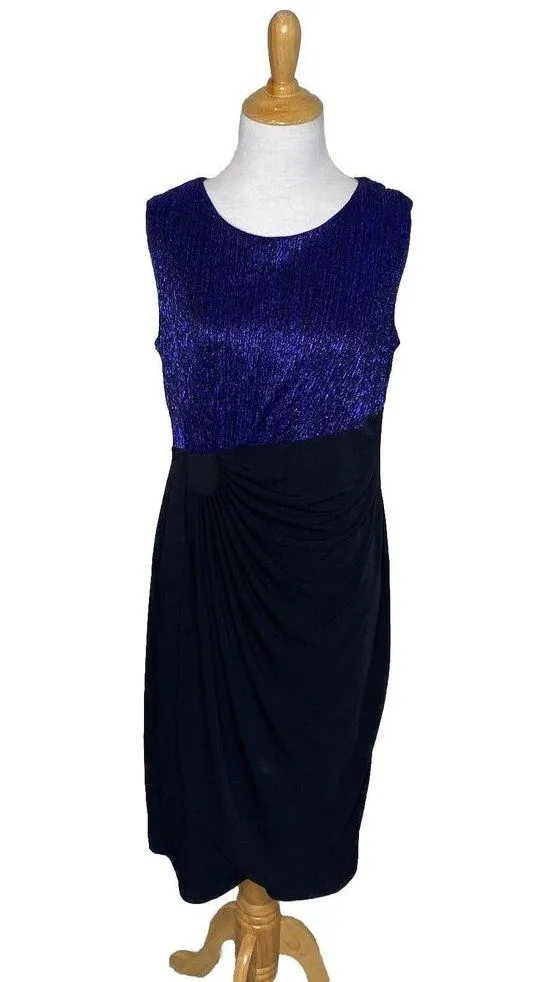 Enfocus Studio Blue Metallic Black Dress Size 12 Cocktail Party Wedding Guest - Image 7