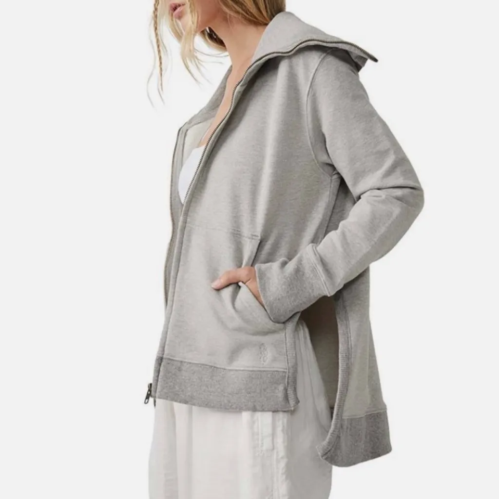 NEW Free People Movement baseline Gray Front Zip Sweatshirt Medium - Image 5