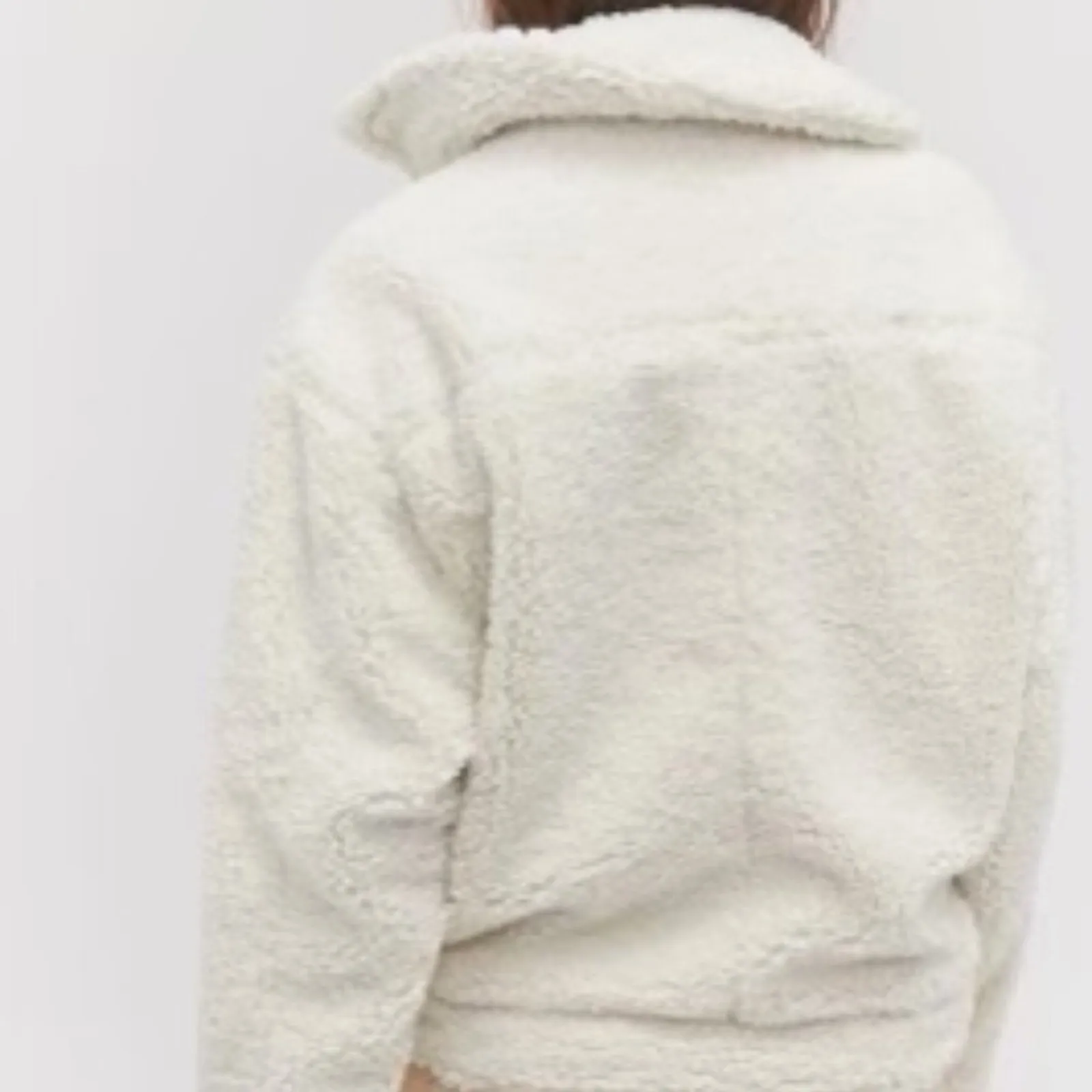 Urban Outfitters Claro Teddy Jacket Womens L Off White Sherpa Moto Cozy Winter - Image 3