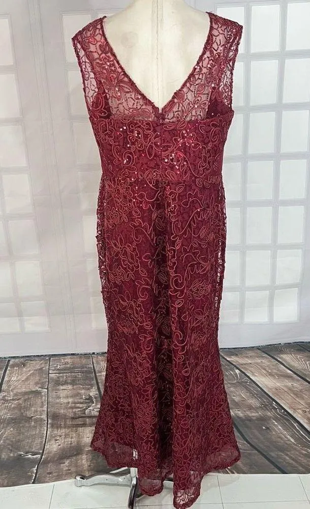 Slny sleeveless maroon red embroidered sequined lace gown size 16 - Image 7