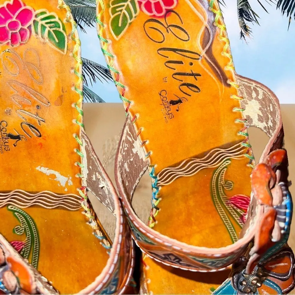 Elite by corkys awesome boho/ hippie style wood and leather sandals! Tan Size undefined - Image 4