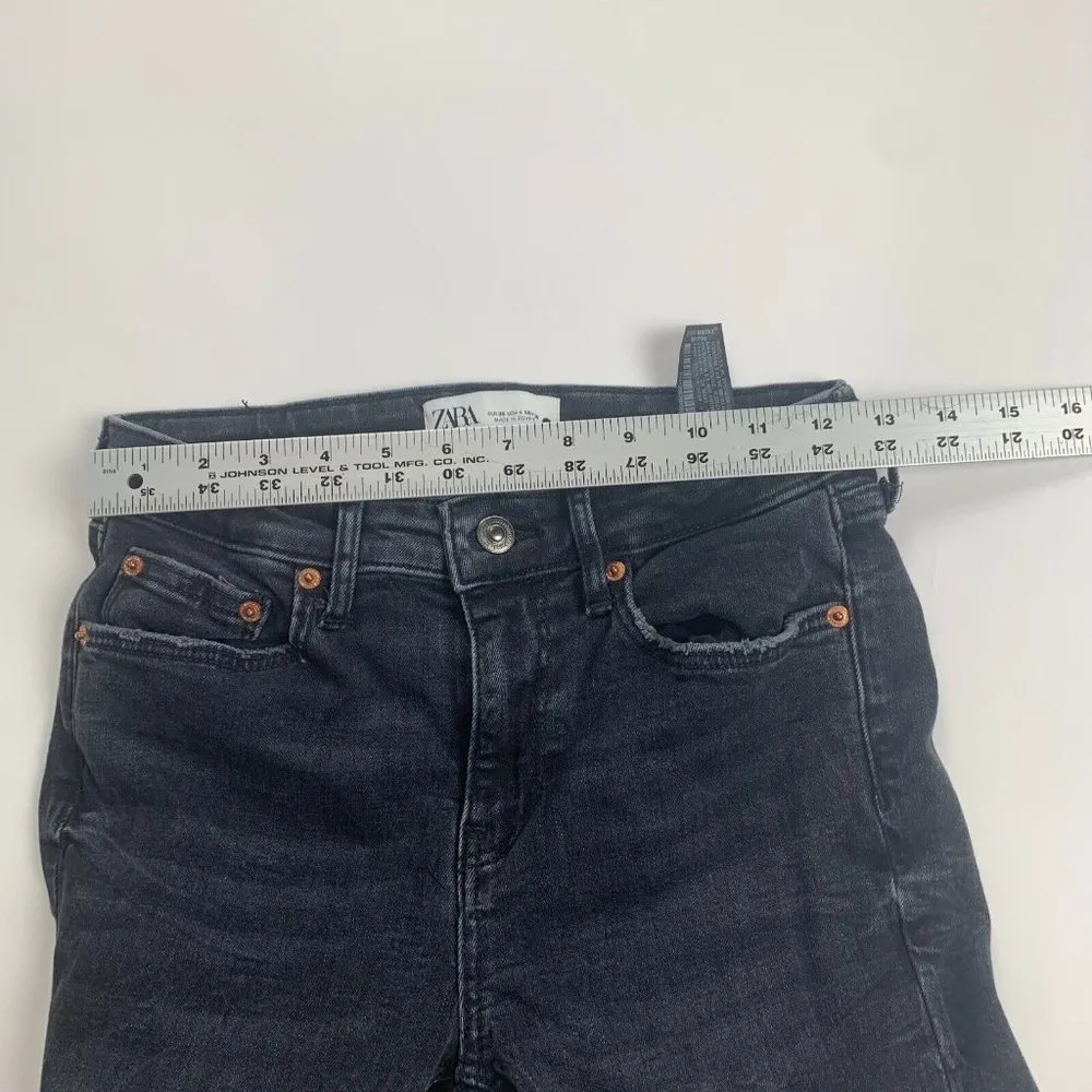Zara Womens Skinny Jeans Pearl Black USA 4 Denim Distressed Mid Rise Pockets - Image 6
