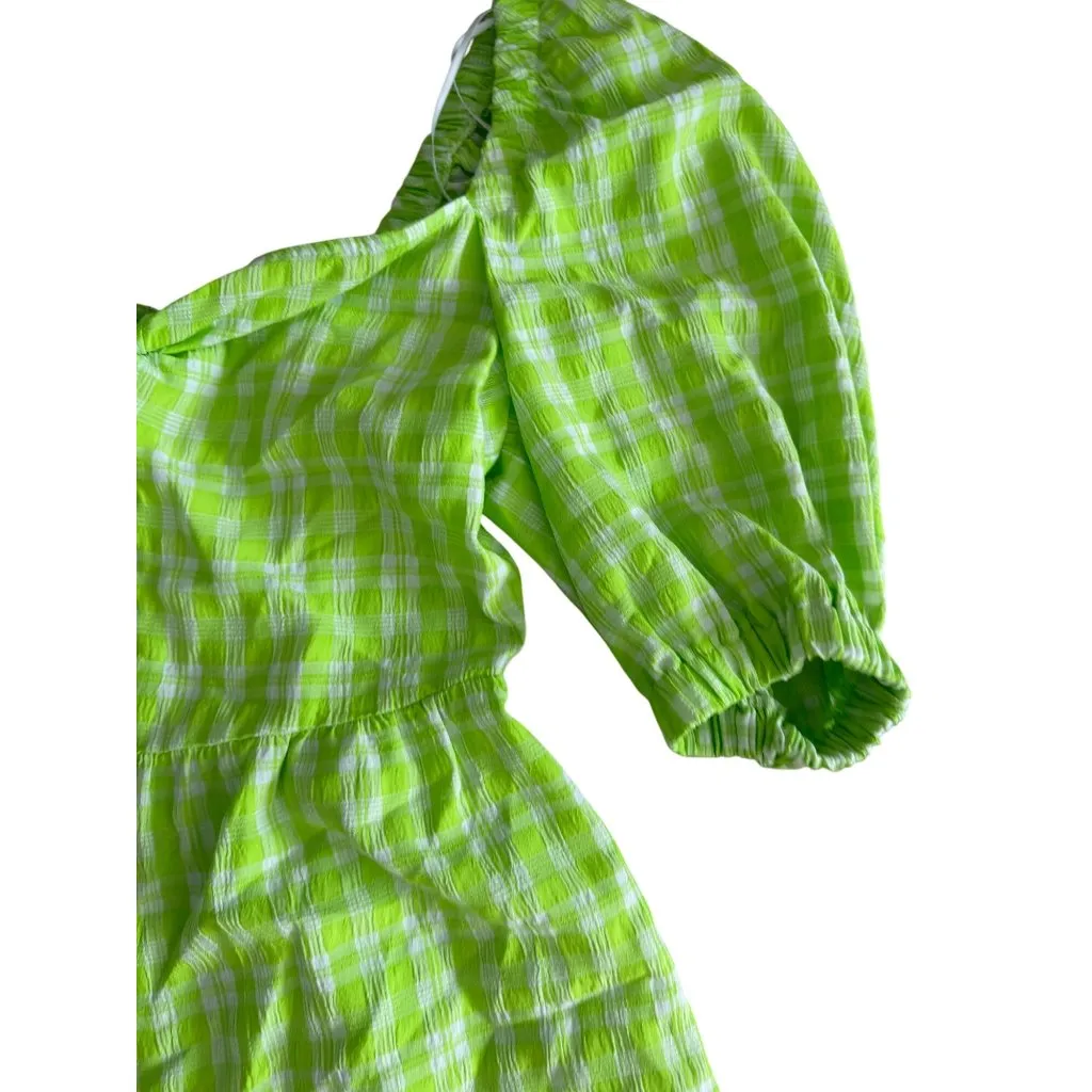 TOPSHOP Green White Gingham Plaid Puff Sleeve Romper Size US 4 - Image 5