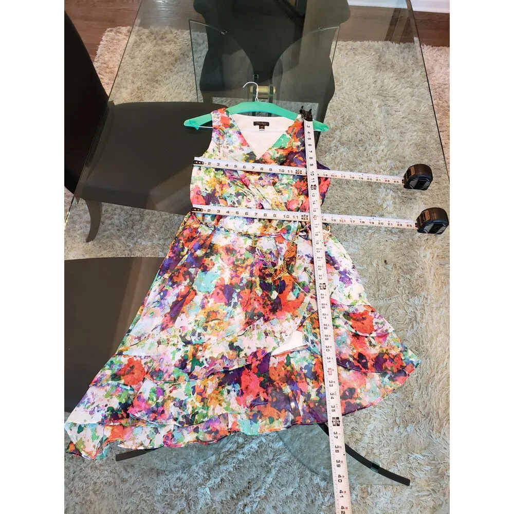 Thalia Sodi Dress Women’s S Multicolor Floral Sleeveless Wrap Belted Chiffon - Image 11