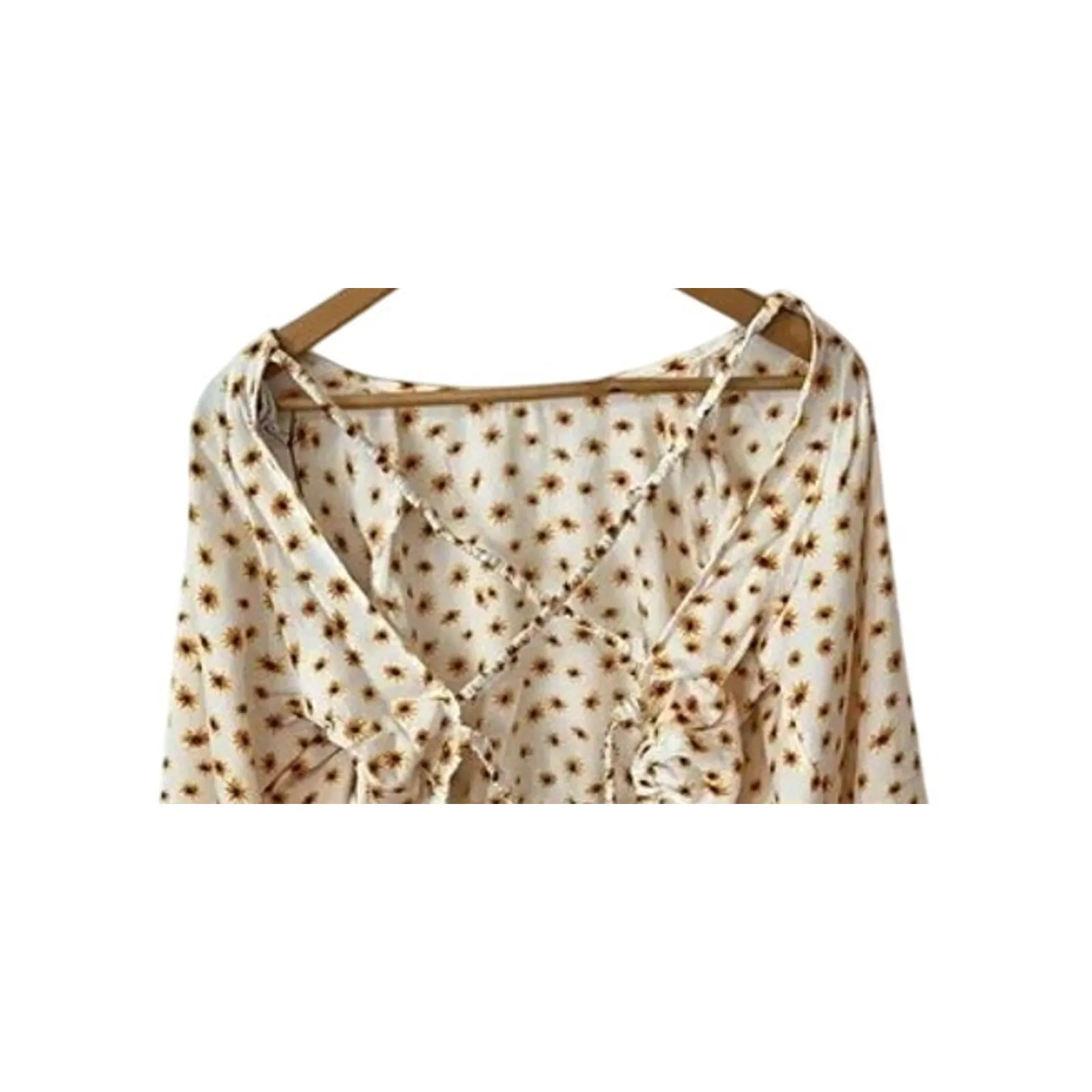 WeWoreWhat Ditsy Daisy Flower Billow LongSleeve Crop Open Back Top L Yellow - Image 7