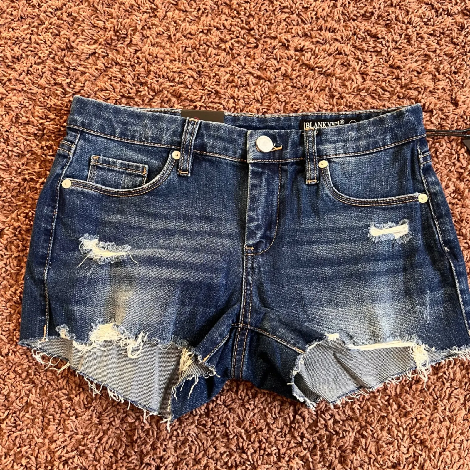 BLANKNYC Denim Shorts Distressed Dark Wash‎ Cut Off The Astor Size 25 NWT - Image 2