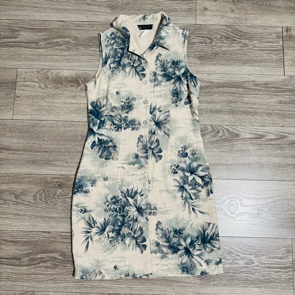 Connected Apparel Women Linen Blend Floral Sleeveless Buttondown Dress Sz 10 - Image 10