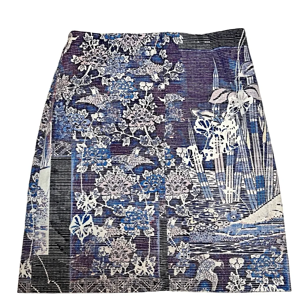NIC+ZOE Blue White Purple Black Floral Pencil Skirt size 8 Floral Iris Striped - Image 2
