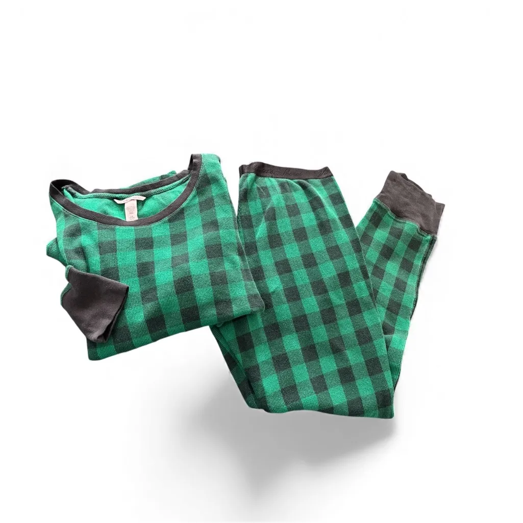 Victoria’s Secret Buffalo Plaid Thermal Pajama Set Sz L Green Black Check Cozy - Image 3