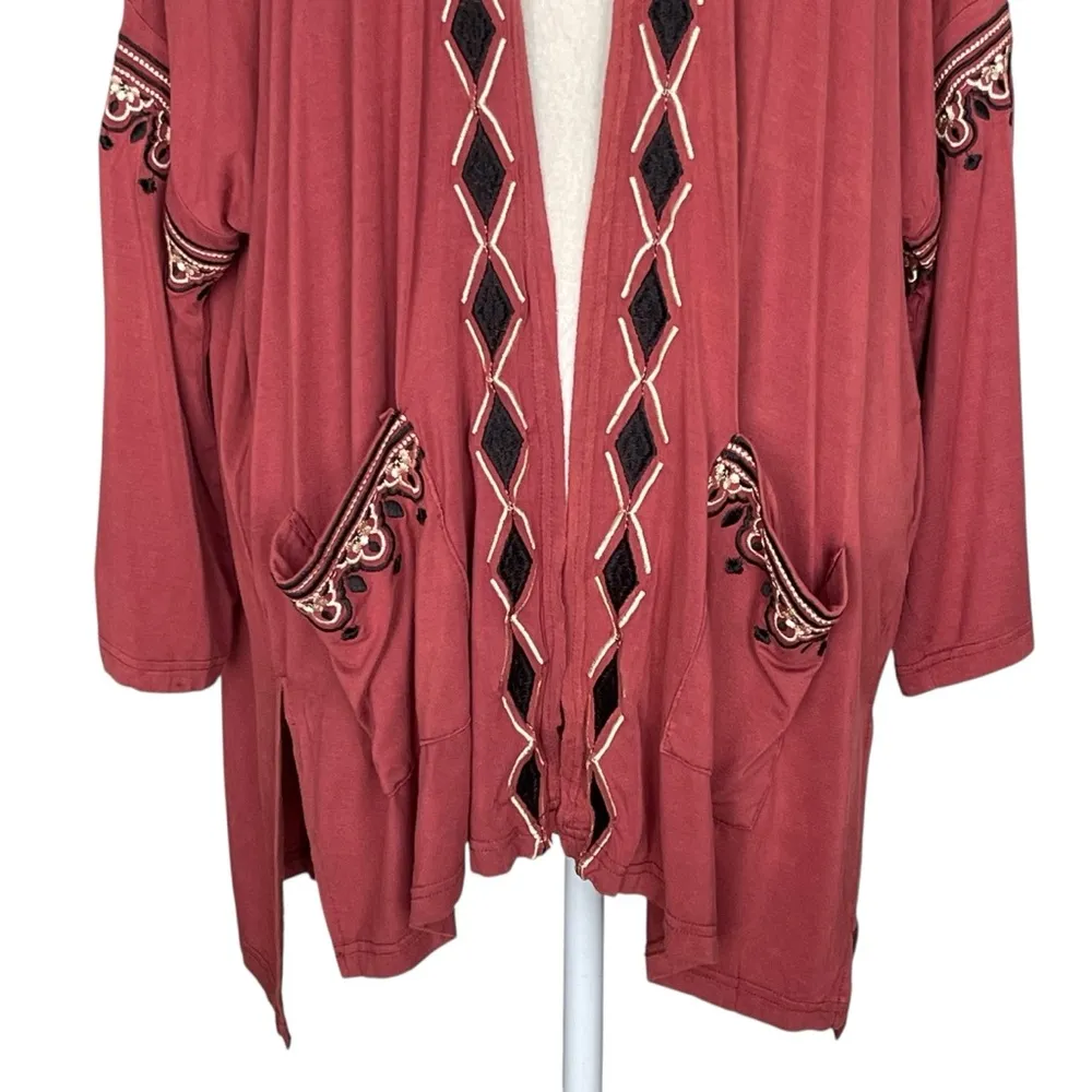 POL Bohemian Festival Open Front Kimono Women’s Size M Aztec Embroidered - Image 3