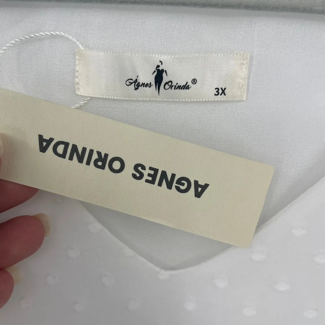 Agnes Orinda Swiss Dot Top Sz 3X White Cottage Boho Sheer Daintly Peplum Flowy - Image 6