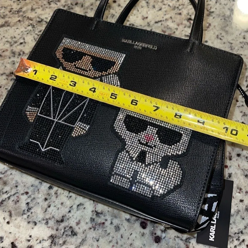 Karl Lagerfeld Womens Maybelle Rhinestone‎ Satchel Crossbody Black Medium NWT - Image 9