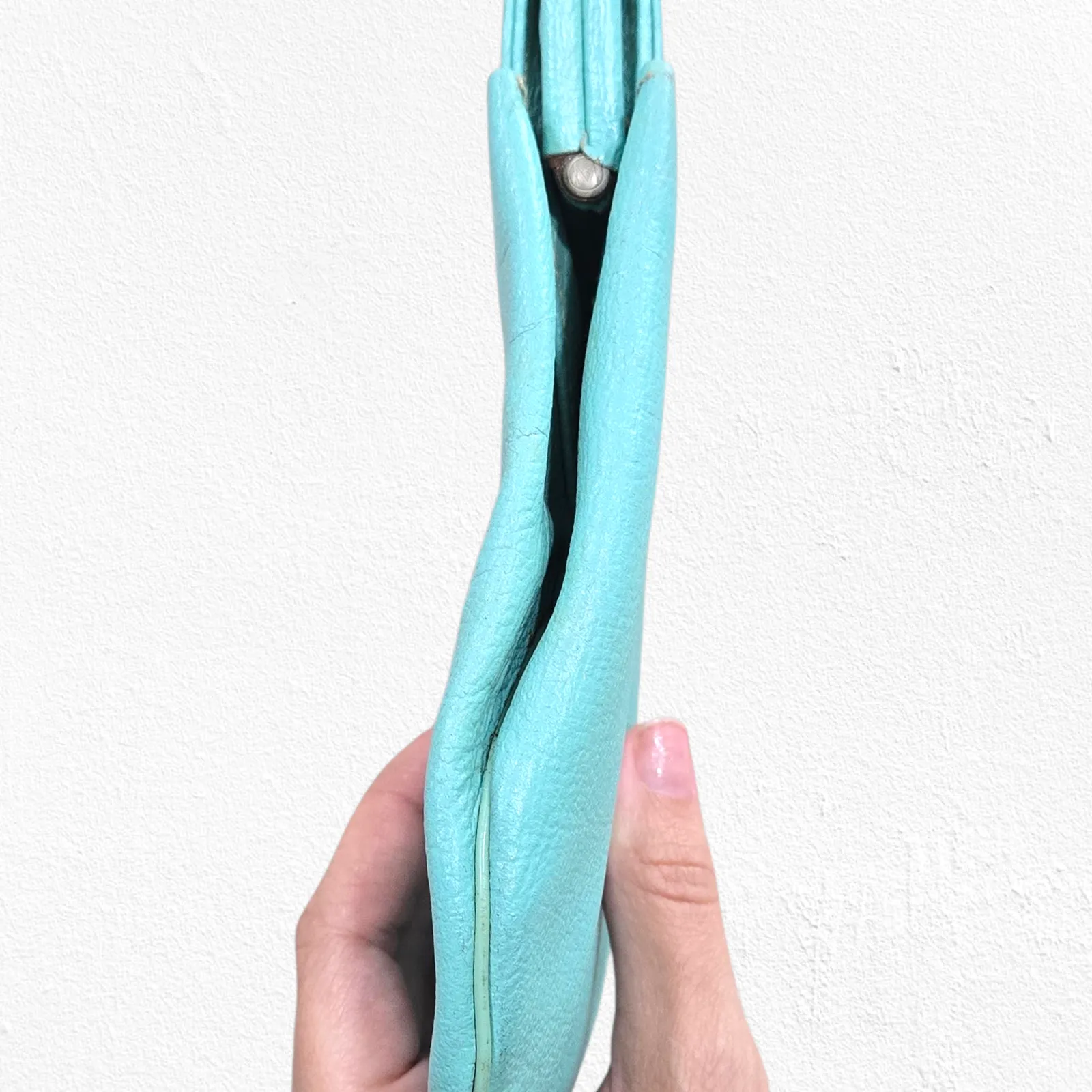 Vintage 50s Leather Handbag Robins Egg Blue Top Handle Purse Bass by Jacqueline - Image 8