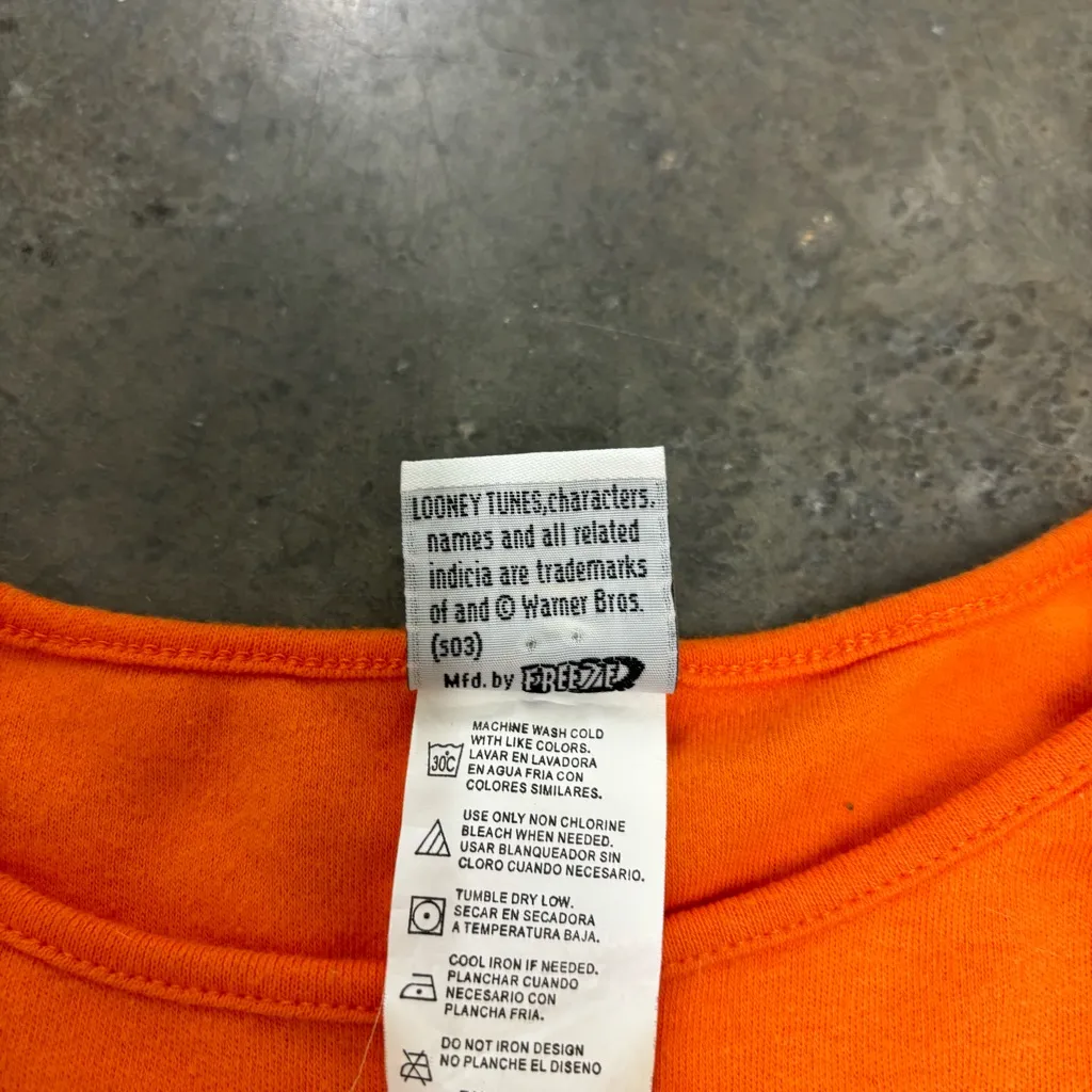 Looney Tunes Cropped Shirt Womens Large Vintage 90s Tweety Bird Halloween Orange - Image 4