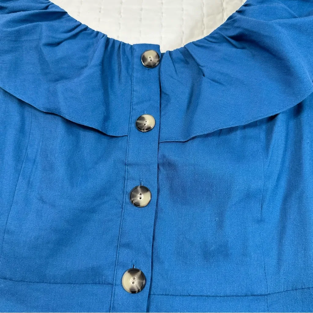 ANTONIO MELANI Ember Linen  Blue Button-Front Midi Dress - Image 7