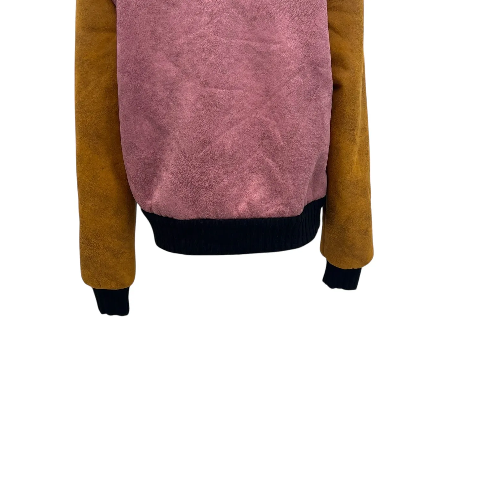 Anthropologie Hutch Faux Suede Colorblock Bomber Jacket Pink Size Medium - Image 10