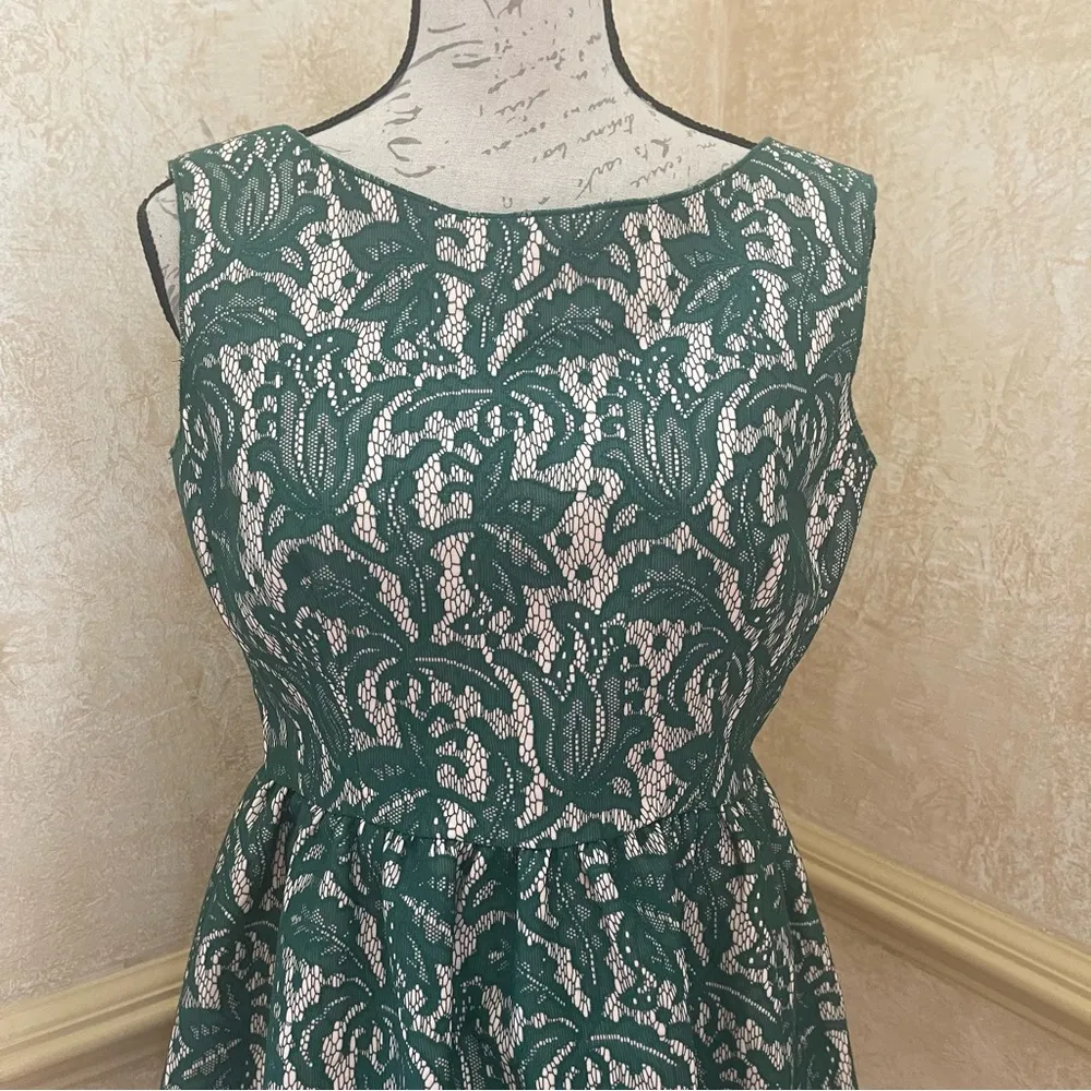 Zara Green Lace Overlay Low Back Tulip Mini Dress Party Wedding Size M - Image 4