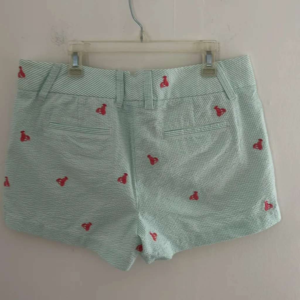 J. Crew City Fit Green /White Tiny Striped Shorts w/ Lobster Embroidery sz 8 - Image 4