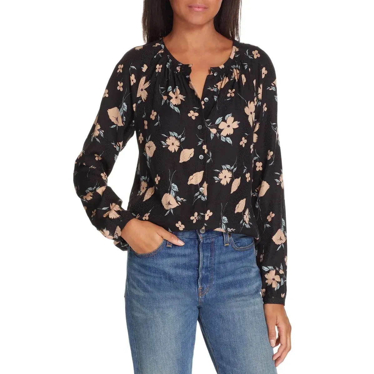 Rebecca Taylor Romantic Floral Silk Blouse 4 Black Dark Fairy Whimsigoth French - Image 2