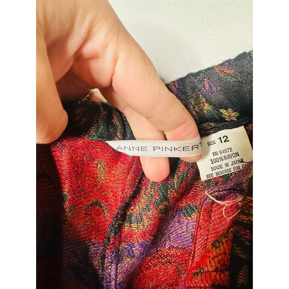 Vintage ANNE PINKERTON Floral Blazer Oversized Pants Set 90s Retro Size 12 Black - Image 4