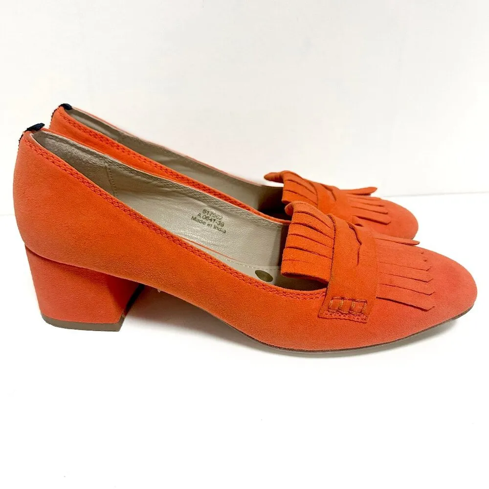*RARE* Boden Ghillie Heeled Loafers Orange Size 8 - Image 2