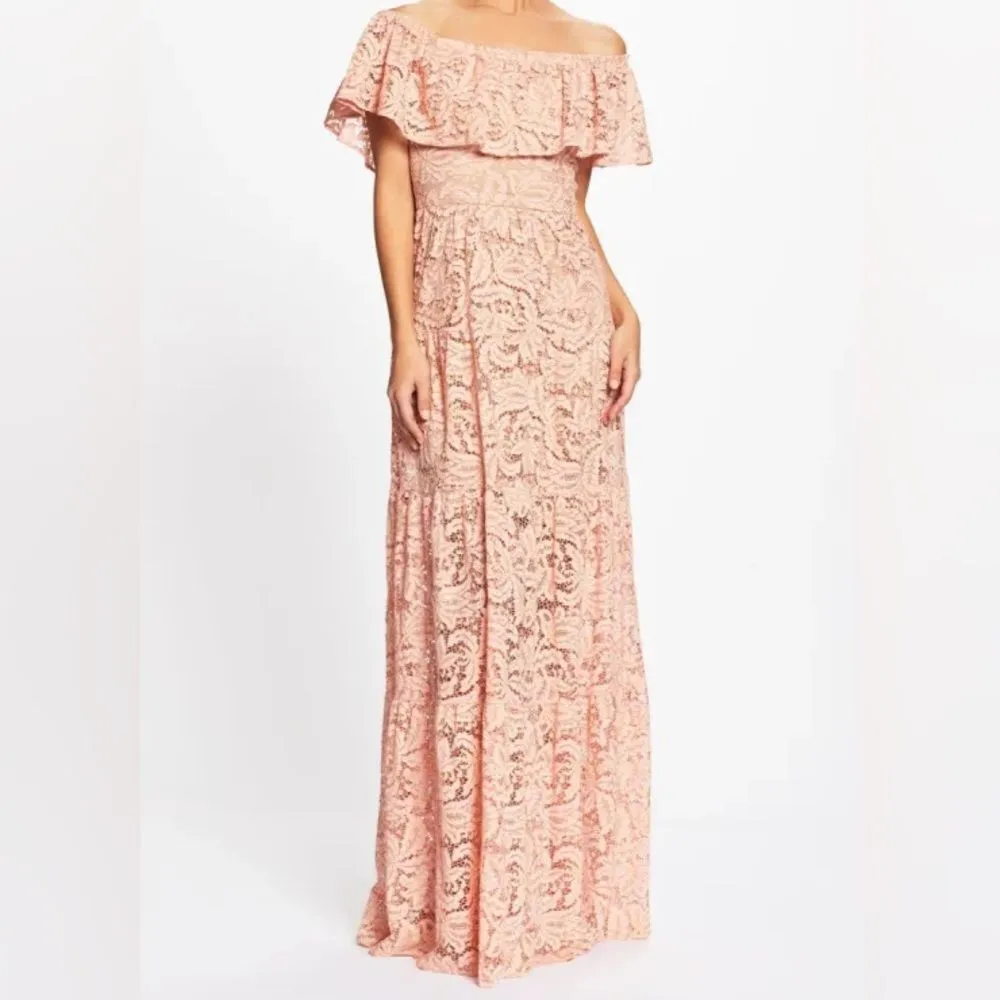 NWT dress the population Reese of the Shoulder rose‎ petal lace maxi dress XS - Image 2